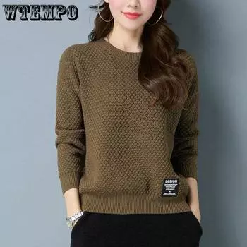 Осенне-зимний пуловер с круглым вырезом, однотонный женский свитер, корейский вязаный свитер с длинными рукавами для женщин S белый