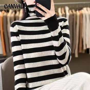 Осенне-зимний пуловер с наборным воротником, вязаный свитер с полосатым низом S темно-синий