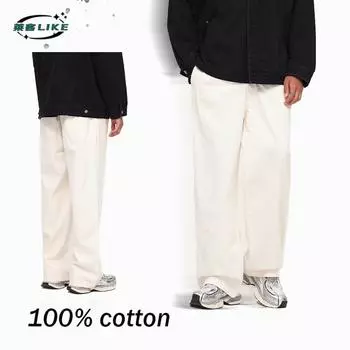 Autumn And Winter Pure Cotton Jeans Men S Simple Outdoor Casual Pants American Retro Loose Straight Leg Pants S