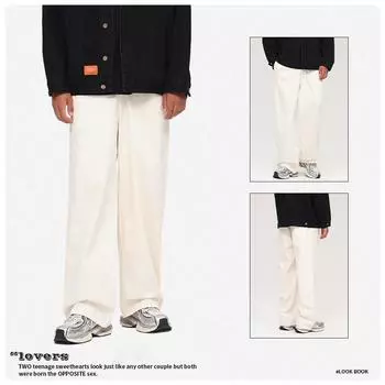 Autumn And Winter Pure Cotton Jeans Men S Simple Outdoor Casual Pants American Retro Loose Straight Leg Pants S