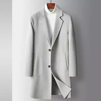 Autumn and Winter Pure Handmade Wool Trench Coat Middle-aged and Young People Solid Color Medium and Long Double-sided Warm Coat 170 светло-серый