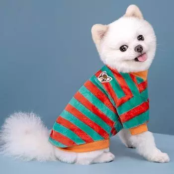Autumn and Winter Rainbow Striped Pet Clothes Cute and Warm Teddy Cat Clothing Dog Supplies Dog Hoodie Schnauzer Costume S