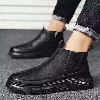 Autumn and winter retro fashion trend Martin boots men s foot platform leather boots British style teen high-top leather shoes 39