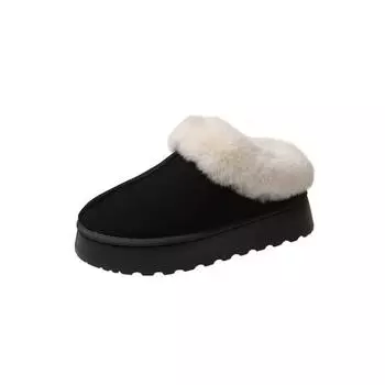 Autumn and winter retro round head one pedal fluffy half slippers fashionable platform women s shoes women s large size velvet cotton shoes 36