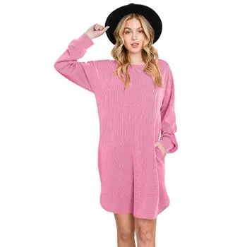 Осенне-зимнее платье с круглым вырезом и длинными рукавами, свободное, с карманами S