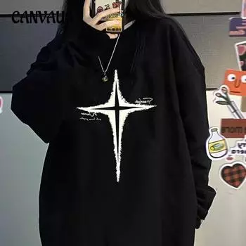 Осенне-зимняя толстовка с круглым вырезом больших размеров, свободная, для пар, с толстыми подкладками и длинными рукавами M чёрный