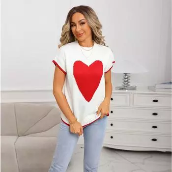 Autumn and Winter Round-neck Pullover Vest Paired with A Knitted Sweater, Vest, Short-sleeved Heart-shaped Sweater for Women S белый