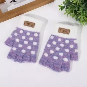 Осенне-зимние перчатки из смешанной шерсти норки, окрашенные в секции, модные, в свежий горошек, теплые и морозостойкие, с полупальцами One size