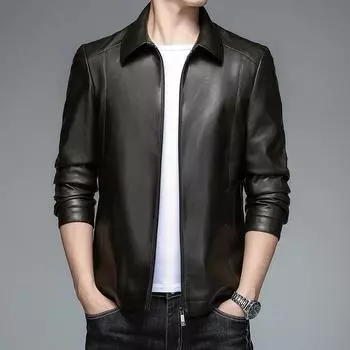 Autumn and winter sheepskin lapel genuine leather jacket for men large size middle-aged fashion velvet thickened jacket 170