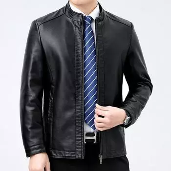 Осенне-зимняя куртка из овчины, мужская, с воротником-стойкой, плюс бархатная, деловая, повседневная, кожаная куртка для мотоциклистов 170