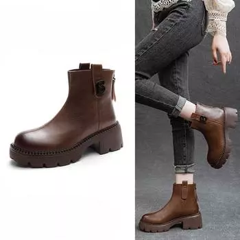 Autumn and Winter Shoes Women s Thick-soled Boots Plus-size High-heeled Ankle Boots 35