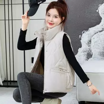 Осень и зима короткий новый свободный воротник-стойка универсальный жилет жилет модный иностранный стиль жилет куртка женская M чёрный