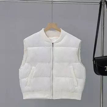 Осенне-зимний короткий жилет женский новый терможилет одежда воротник-стойка бейсбольная хлопковая куртка без рукавов жилет M чёрный