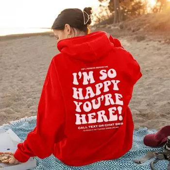 Autumn And Winter Shoulder Sleeves Women S Hooded Letters Fashion Printed Back Pack Collar Fleece Sweater XS красный