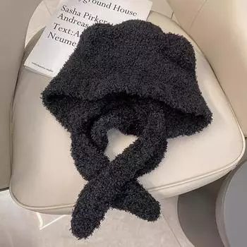 Autumn and winter small ears plush hat women s autumn and winter warm ear protection hat big head circumference knitted wool hat pullover hat M56-58cm чёрный