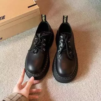 Autumn and winter small leather shoes new college style leather shoes round head retro lace-up low heel JK loafer single shoes women 35