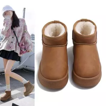 Autumn and winter snow boots women s 2024 winter new velvet thickened leather surface thick sole warm soft sole warm leather cotton shoes women 35 малиновый