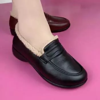 Осенне-зимняя мягкая пушистая женская верхняя обувь Doudou, новая ретро верхняя одежда на плоской подошве, универсальная рабочая обувь с набивным рисунком, утолщенная теплая хлопковая обувь 35 чёрный