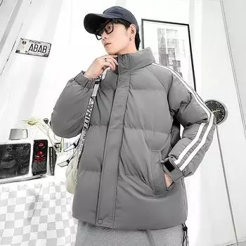 Autumn and Winter Stand-up Collar Couple Padded Jacket Men s Windproof Versatile Casual Padded Jacket M белый
