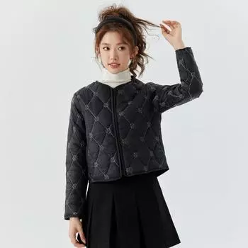 Autumn and Winter Students Cotton Clothing Ladies Light Short Cotton Jacket Women s Cotton Embroidery Zipper Can Be Inside Out Wearable 2325 M