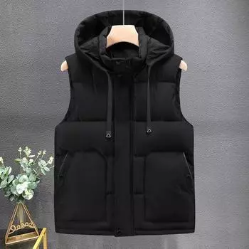 Autumn and winter students down cotton warm vest thickened vest trendy casual youth vest jacket men s vest L (90-55 kg) чёрный