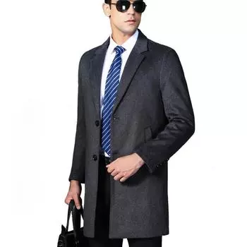 Осенне-зимний костюмный воротник, длинное шерстяное пальто плюс хлопковая ветровка на двух пуговицах, мужское кашемировое рабочее пальто для людей среднего возраста 165