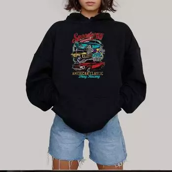 Осенне-зимний свитер с алфавитом, автомобилем, модным принтом, капюшоном, рукавами реглан, флисовый свитер-топ XS серый