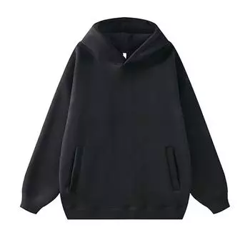 Осенне-зимний свитер мужской ретро однотонный бархатный утолщенный большой размер свободный мужской свитер с капюшоном куртка M чёрный