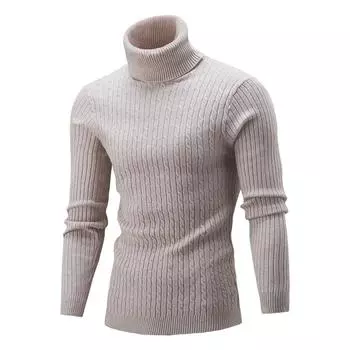 Autumn and Winter Sweater Men s Turtleneck Casual Knitted Sweater Slim Backing Solid Color Pullover Men M белый