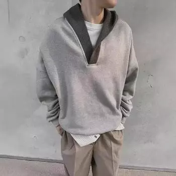 Autumn and Winter Sweatshirt Men s Hooded Wool Stitching Loose Casual Jacket M светло-серый