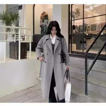 Осенне-зимний отдел темперамента воротник-стойка среднее и длинное высококачественное шерстяное пальто для женщин S