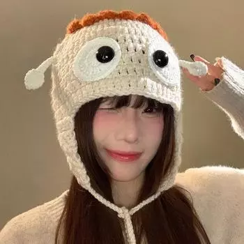 Autumn and winter thermal ear hats, students are versatile, show their faces, funny, huba pullover, cute cartoon wool hat, female M56-58cm чёрный