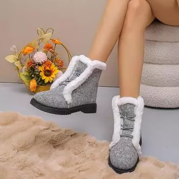 Autumn and Winter Thick Snow Boots with Velvet New Fashionable Women s Fury Short Style Tie up Warm non-slip Winter Boots 36 серый