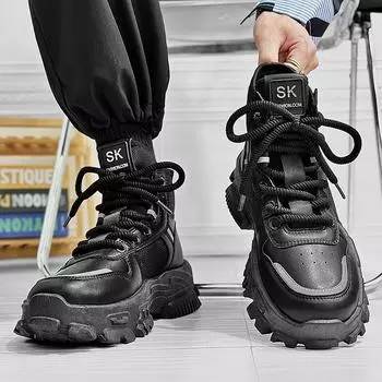 Autumn and winter thick-soled heightening medium-top trendy Martin boots outdoor tooling big-headed men s board shoes breathable live broadcast spor 39 чёрный