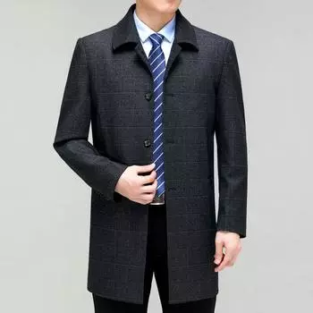 Autumn and Winter Thick Wool Windbreaker Middle-aged Men s Mid-length Business Coat Jacket Dad s Large Size Buttoned Top 170