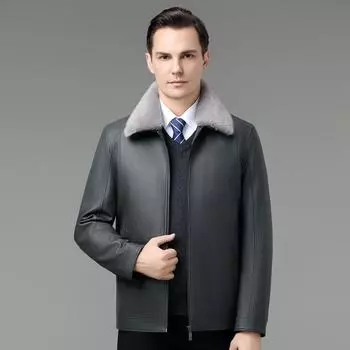 Autumn and winter thickened men s genuine leather jackets casual leather down jackets middle-aged sheepskin jackets detachable jackets 170