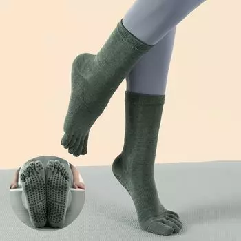Autumn and Winter Thickening Middle Tube Pure Cotton Sweat Absorbing Sports Yoga Socks Long thickened yoga socks dark green(1 pair)