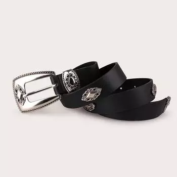 Autumn And Winter Three-Piece Rhombus Retro Carved Belt Casual Women S Belt 100cm чёрный