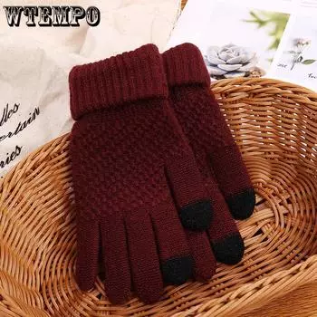 Autumn and Winter Touch Screen Gloves Warm Five Finger Velvet Gloves Woolen Gloves Winter Outdoor Knitted Gloves