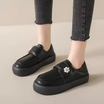 Autumn and Winter Velvet Flat Bottom British Style Loafers for Women 35 белый