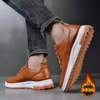 Autumn and winter velvet thickened men s shoes sports shoes men s Korean version casual shoes men s lace-up board shoes trendy men s leather shoes 39