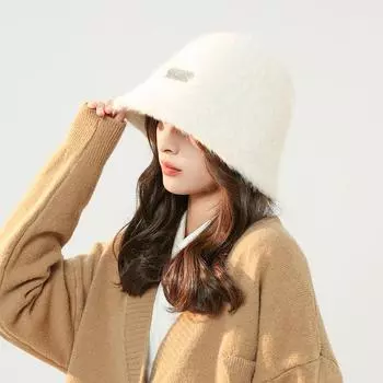 Autumn and winter versatile light board imitation rabbit hair bucket fisherman hat children cover face warm cold solid color basin hat
