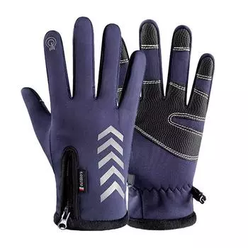 Autumn and Winter Warm Gloves Men Plus Velvet Thickened Cold Proof Waterproof Zipper Cycling Gloves Anti Slip Touch Screen Outdoor Sports M