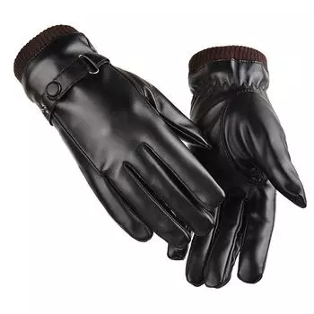Autumn and Winter Warm PU Leather Gloves Men s Outdoor Cycling Touch Screen Gloves Fleece Water Resistant Cycling Cold Proof Gloves one size fits all