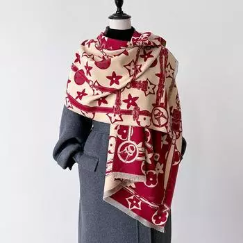 Autumn And Winter Warm Scarf Women S Winter Warm Thickened Chain Scarf Dual-Purpose Shawl 180 красный