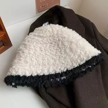 Autumn and winter warm thickened wool hat trendy furry big version versatile knitted hat plush fisherman hat student girl M56-58cm чёрный