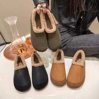 Autumn And Winter Warm Velvet Cotton Shoes Female Sneakers New Shoes for Women Ankle Boots Casual Leather Solid Color Snow Boots 35 чёрный