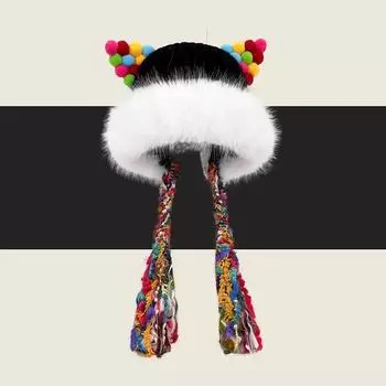 Autumn and winter warm versatile color braided ear hat tide 2025 new cute ears big burr edge wool hat women M56-58cm чёрный