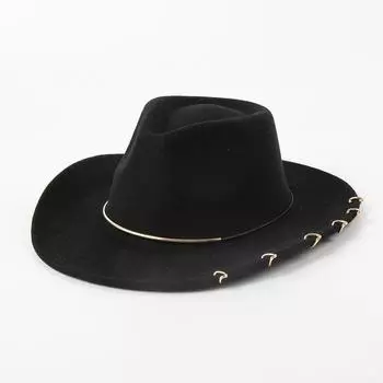Autumn and Winter Western Cowboy Hat, Gold Buckle Decorative Top Hat, Woolen Upturned-brimmed Felt Hat, British Jazz Hat One Size