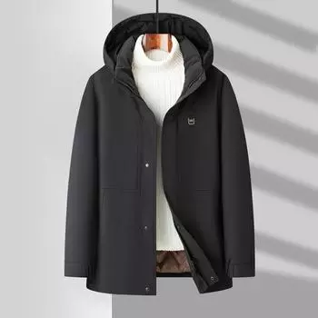 Autumn and Winter White Duck Down Medium and Long Removal Cap Warm Thickened Down Middle-aged and Young Jacket 170 чёрный